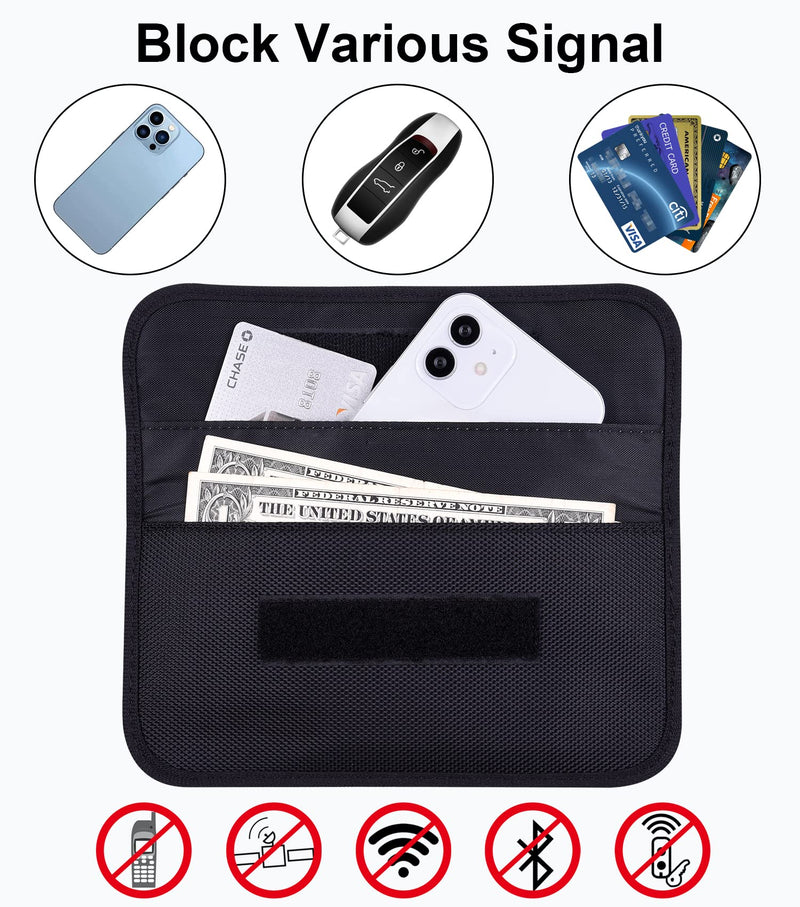 [Australia - AusPower] - Faraday Bag, Wisdompro 2 Pack RFID Signal Blocking Bag Shielding Cage Pouch Wallet Case for Cell Phone Privacy Protection and Car Key FOB, Anti-Spying Pouch, Anti-Tracking Case Blocker - Black 