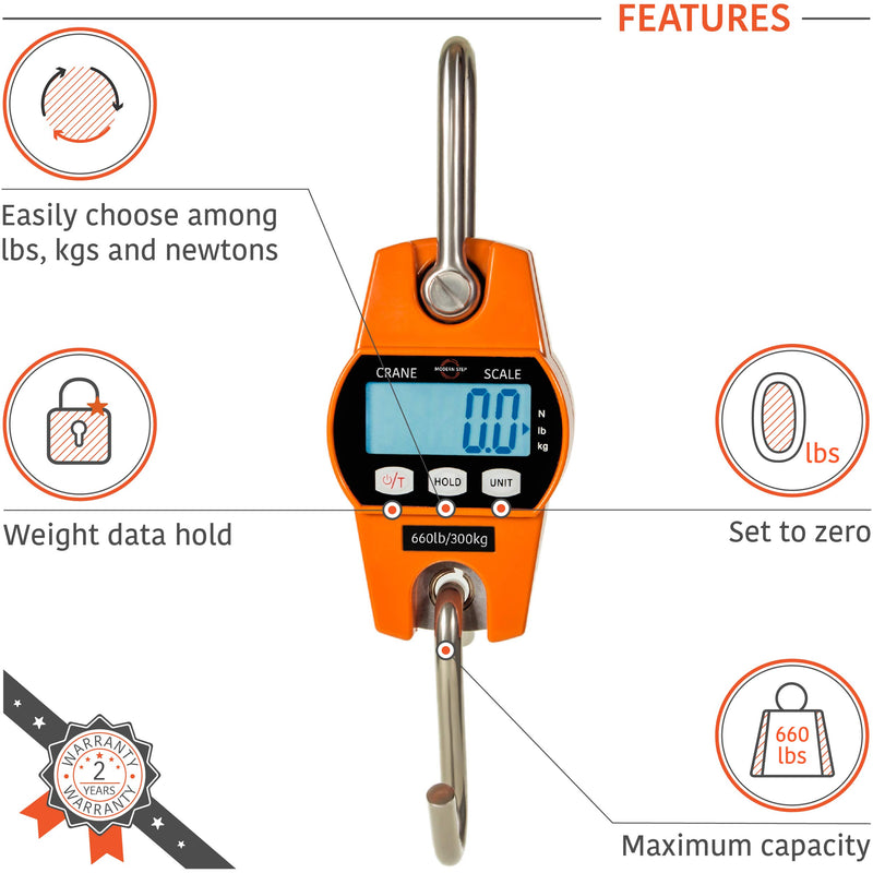 [Australia - AusPower] - Digital Hanging Scale 660Lb 300Kg for Fishing, Hunting, Travel, Luggage, Farm, Heavy Weight with Accurate Sensor - Digital, Crane, Lightweight Case - Hoyer Lift Compatible - Great for weighing suitcase, animals, heavy duty items, game - Gift for dad 