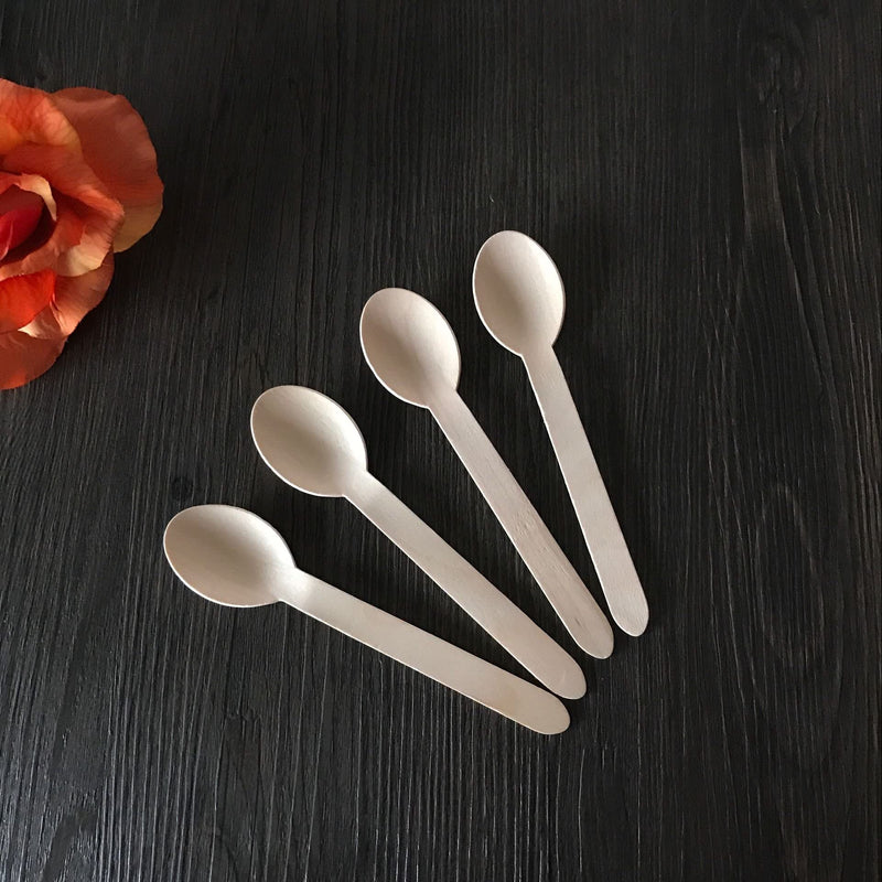 [Australia - AusPower] - Gmark 100 ct Wooden Spoons, 6.5" Length, No Plastic Earth-Friendly, Disposable Biodegradable Wooden Cutlery, Green Product (Bag of 100pcs) GM1045 