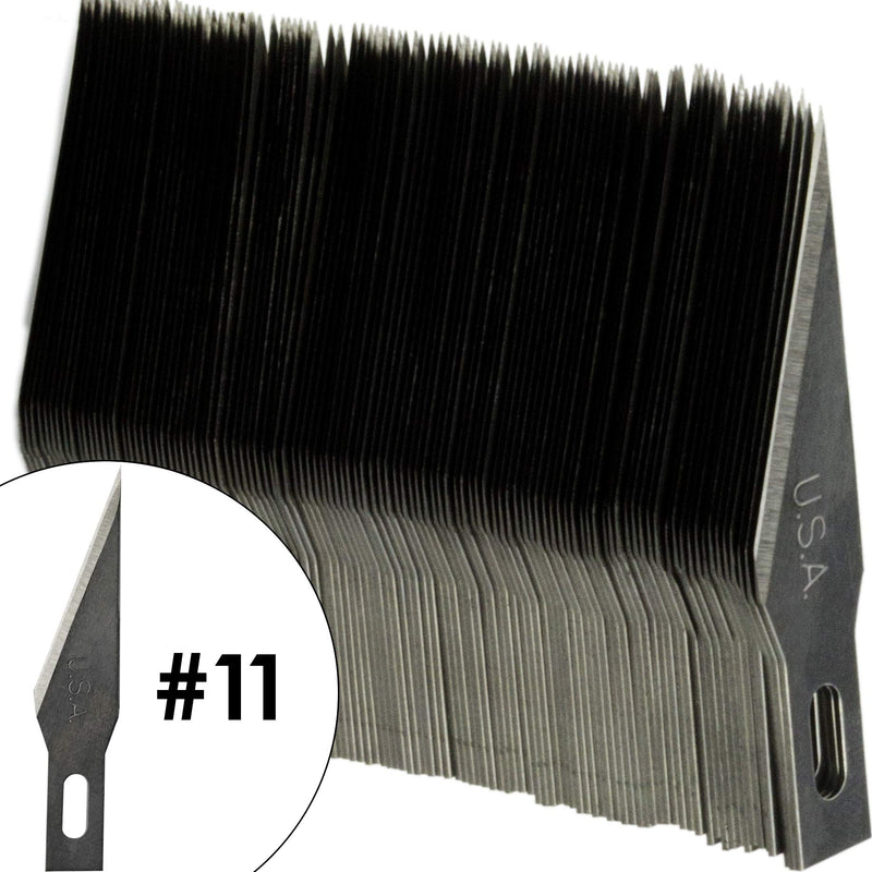 [Australia - AusPower] - Premium USA-Made Steel Hobby Knife Blades Mega Bulk 100 Pack. Save Time and Shipping Costs! The Fine Point #11 Size Blade Universally Fits #1 Craft Knife Handles for Modeling and Papercraft Projects 