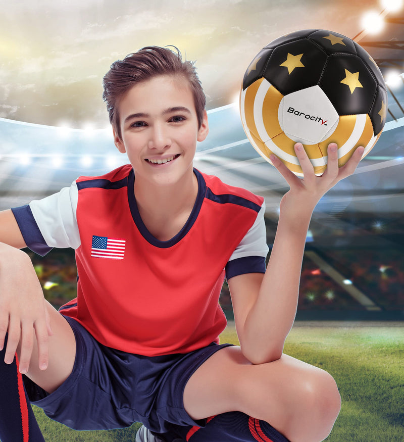 [Australia - AusPower] - Barocity Golden US Flag Soccer Ball - Premium Official Match Ball with Gold Stars Artwork, Durable Sport Boys and Girls Gold Soccer Ball for Indoor, Outdoor, Training, and Practice Games Size 5 
