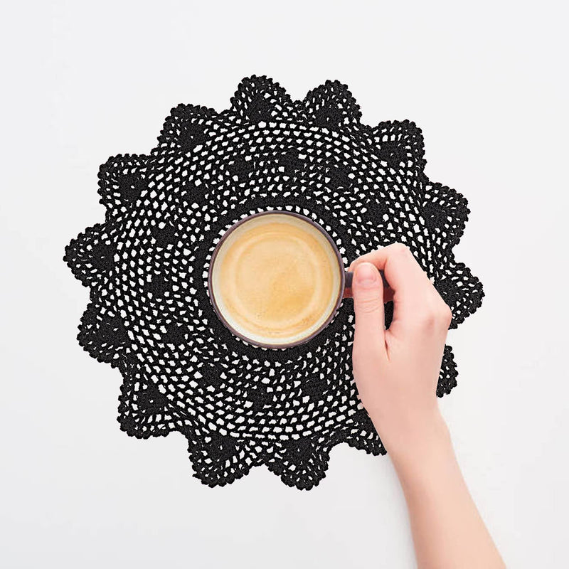 [Australia - AusPower] - Qxzvzem 2 Pieces 15 Inch Doilies Crochet for Dressers and End Tables Crafts Disposable Medium Halloween Valentines Doilies Cloth Lace Placemats Coasters Black Cotton Round Vintage Tablecloth 