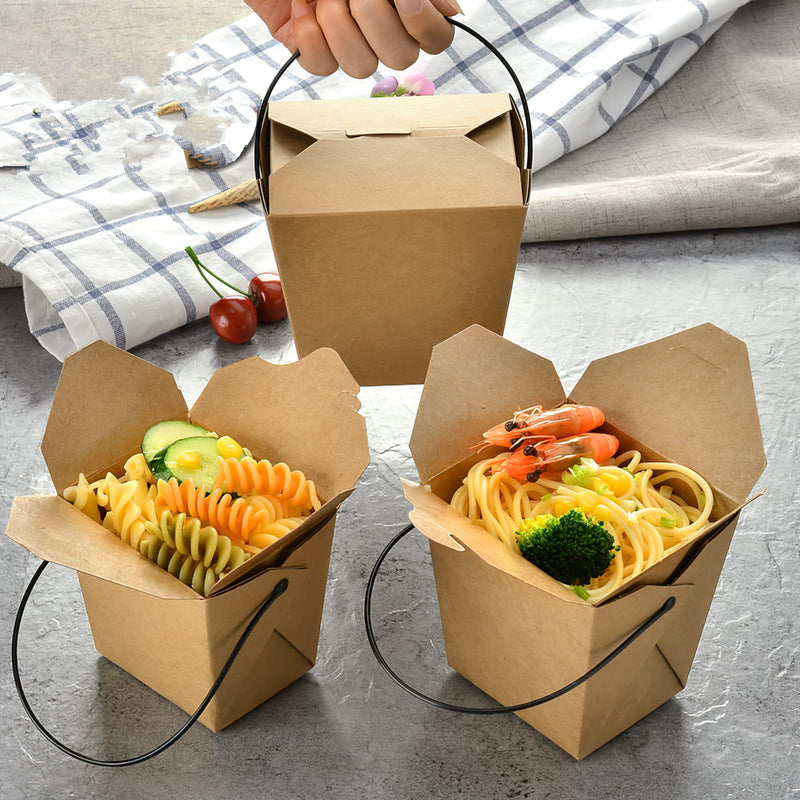 [Australia - AusPower] - 8 Pack Disposable Take Out Food Containers, 32 oz Microwaveable Leak Proof Chinese Boxes with Plastic Wire Handl, Kraft Brown Recyclable Lunch Box for Restaurant, Catering and Party Favor Boxes 8 