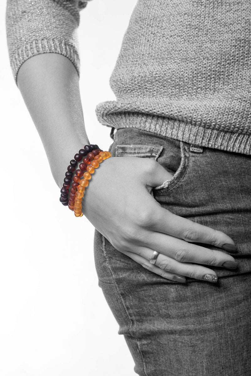 [Australia - AusPower] - AMBERAGE Natural Baltic Amber Bracelet for Adults (Women/Men) - Hand Made from Raw-Unpolished/Certified Baltic Amber Beads(6 Colors) 8.0 Inches Raw-Unpolished Lemon- Dark Cherry 