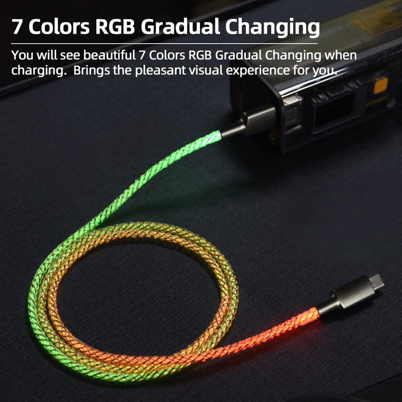 [Australia - AusPower] - ULIKTO 3.3ft Type C Cable Led Light Up Charging Cable 7 Colors RGB Gradual Changing Shining 66W 5A QC3.0 Fast Charger Cord for Galaxy Note 20 Ultra/Note 10/S20/S10/S8 Plus/Note 9 