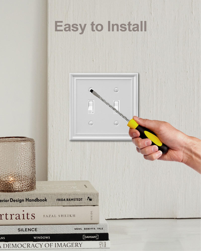 [Australia - AusPower] - ZILLSEA 2-Pack Double Toggle Light Switch Cover Plate, Metal Switch Plate Covers, Off White Wall Plate Covers, 4.96''*4.88'', Midsize 2 Toggle 2PK 