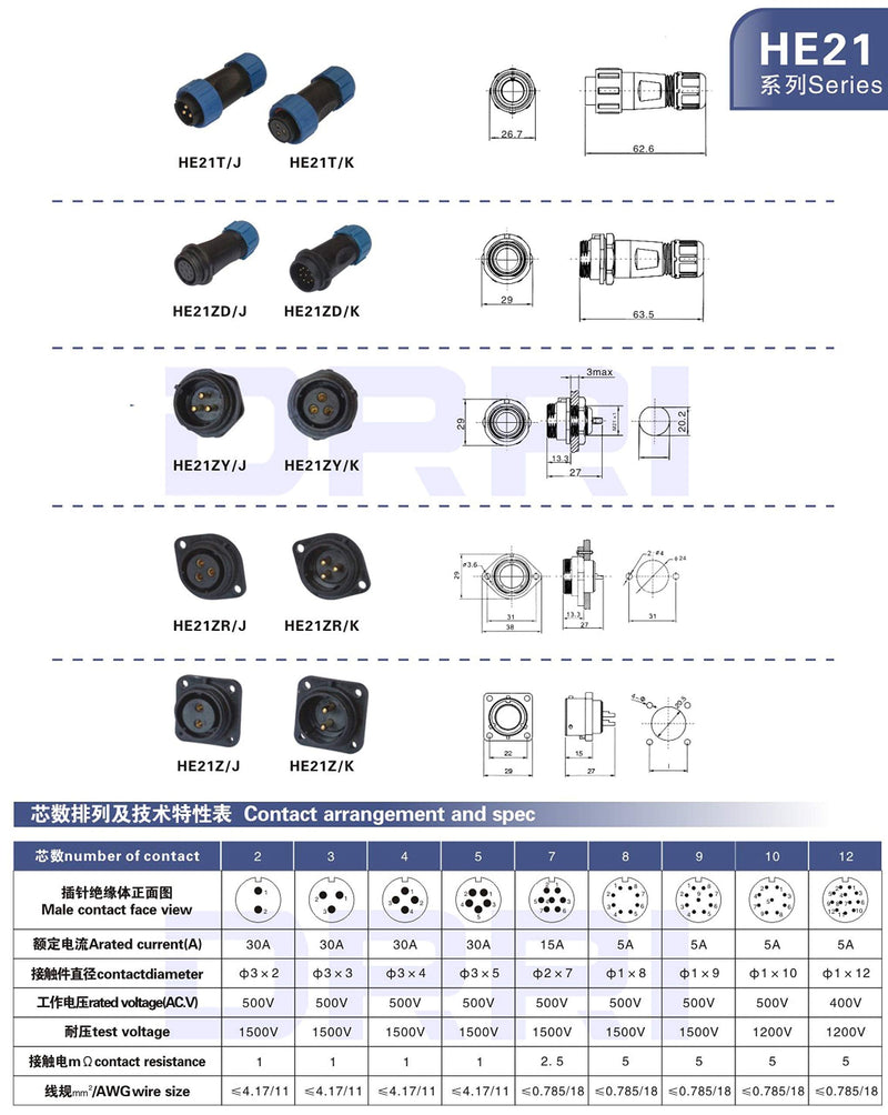 [Australia - AusPower] - DRRI SP21 10pin Cable Docking Connector Plug& Socket Waterproof Circular Aviation Cable Connector (10Pin) 