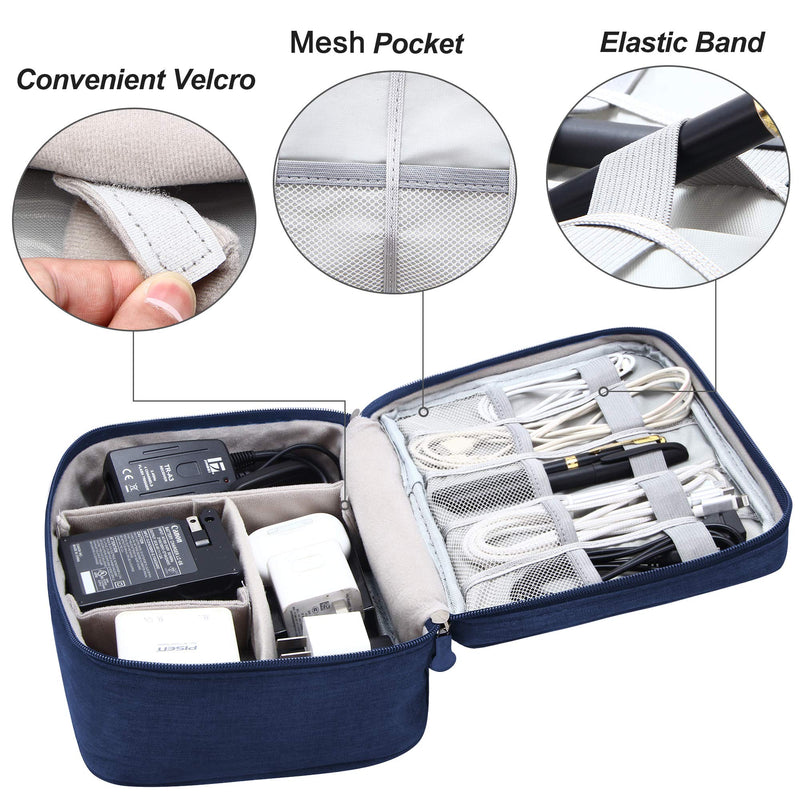 [Australia - AusPower] - VOCUS Waterproof Electronics Accessories Cable Organizer Bag Cable Organizer Bag for USB SD Card Phone Charger Navy Blue 