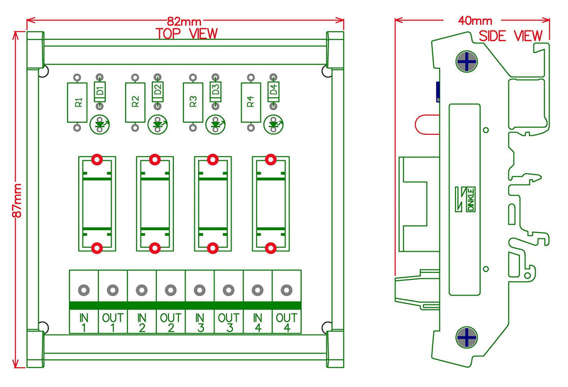 [Australia - AusPower] - Electronics-Salon 4 Channel Fuse Interface Module, for DC 5~48V, Din Rail Mount, w/Fail Indicator 