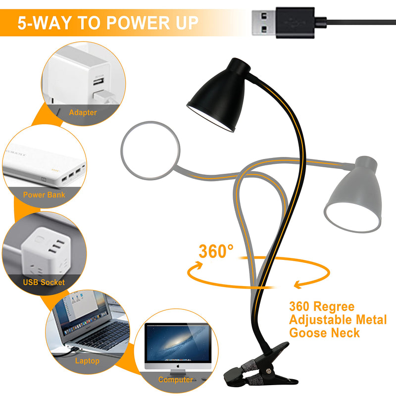 [Australia - AusPower] - BOHON Desk Lamp 3 Color Modes 10 Brightness Dimmer Reading Light 10W 38 LED Clamp Lamp with Auto Off Timer 360° Flexible Gooseneck Clip on Light for Bed Bedside, AC Adapter Include Black 
