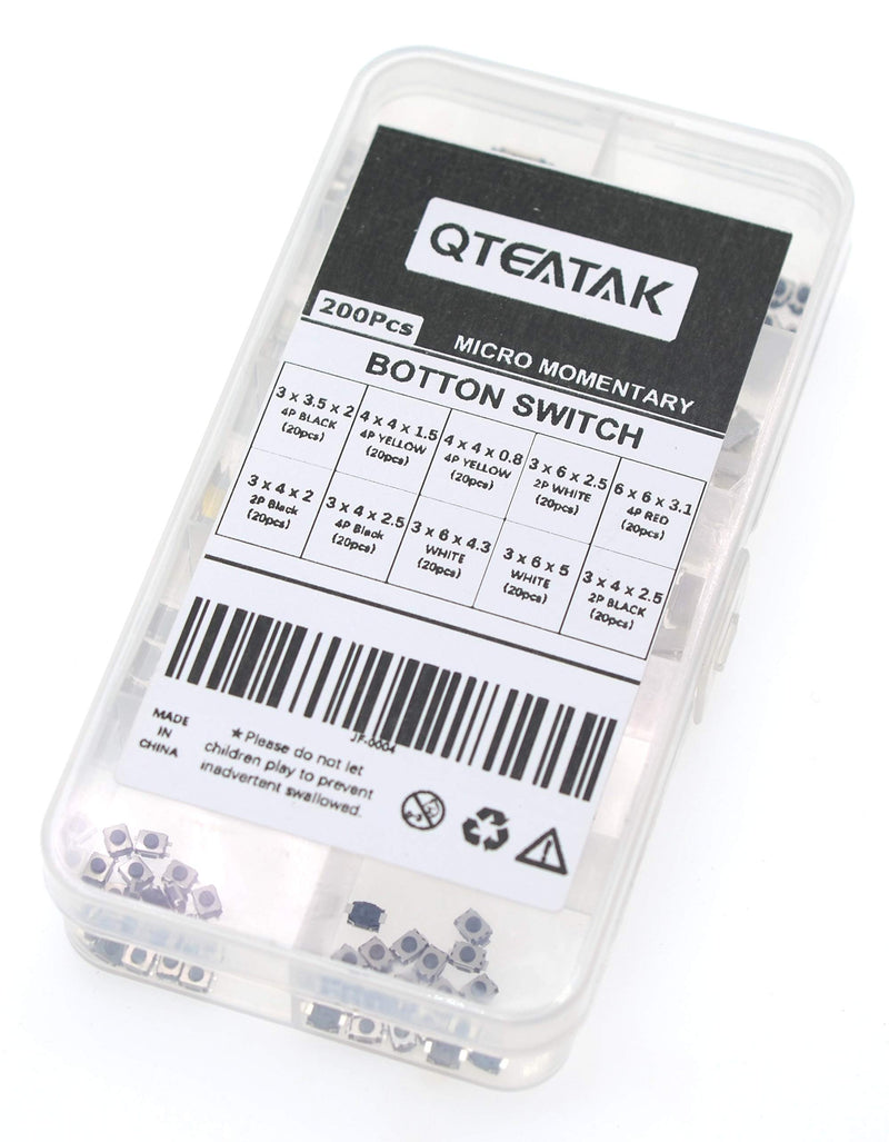 [Australia - AusPower] - QTETAK 200 Pcs 10 Value Micro Momentary Tactile Push Button Switch Tact Assortment Kit 