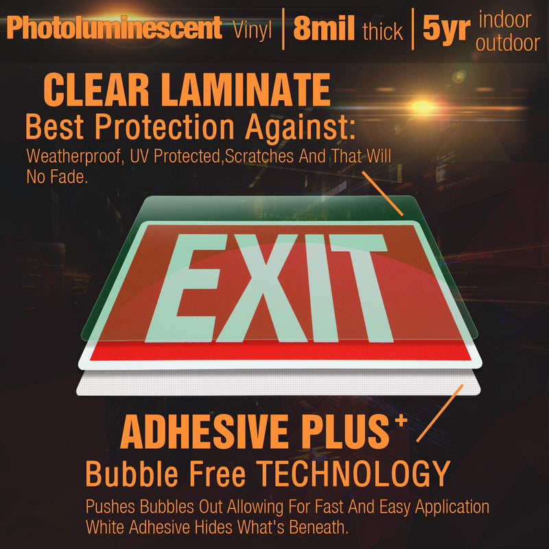 [Australia - AusPower] - EXIT Signs Glow In The Dark EXIT Decals 3 Pack 12"x7" EXIT Photoluminescent Signs Stickers, Glows For Up To 8 Hours 
