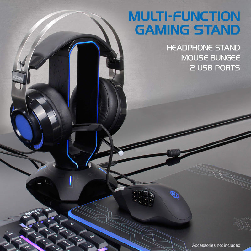 [Australia - AusPower] - ENHANCE Gaming Headset Stand - LED Headphone Stand with Mouse Bungee and 2 Port USB Hub - 7 RGB Colors + Color Changing Mode, Headset Holder, Mouse Bungee 3-in-1 Gaming Desktop Accessory 