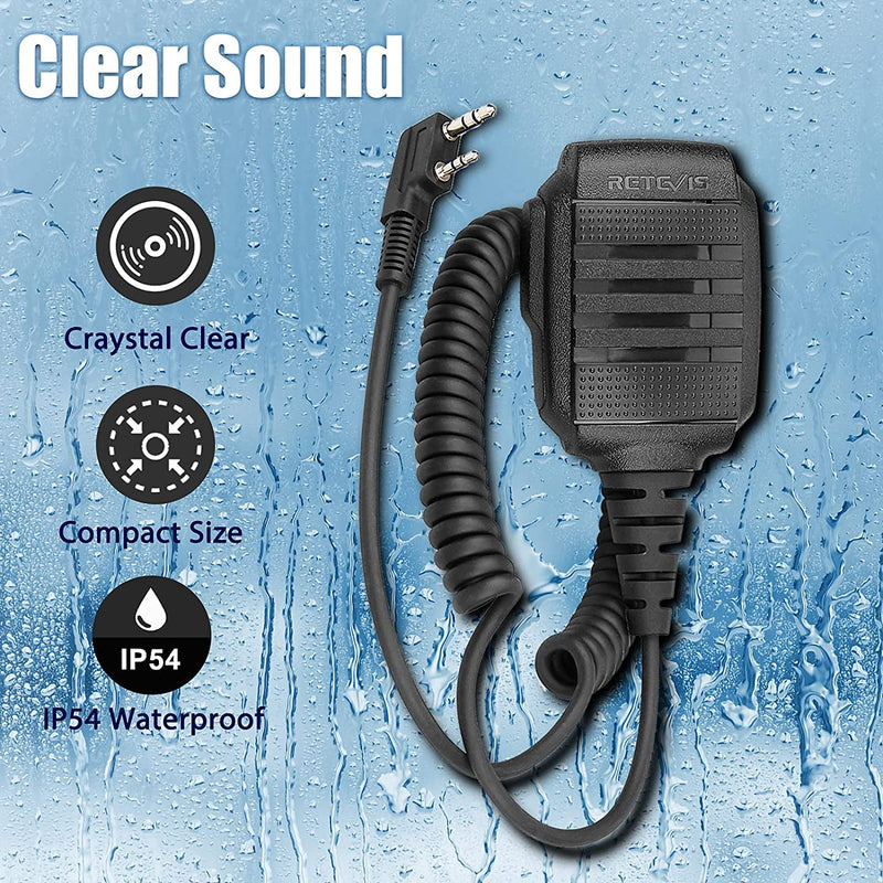 [Australia - AusPower] - Retevis Walkie Talkie Mic, Shoulder Speaker, IP54 Waterproof Microphone for BF-F8HP Baofeng UV-5R Retevis H-777 RT19 RT21 RT22 RT27 RT-5R Arcshell AR-5 Two Way Radios (2 Pack) 