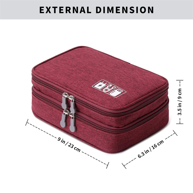 [Australia - AusPower] - Travel Cable Organizer Bag, Electronic Accessories Case Portable Double Layer Cable Storage Bag for Cord,Phone,Charger, Flash Drive, Phone, SD Card,Personal Items - (Red) S Red 