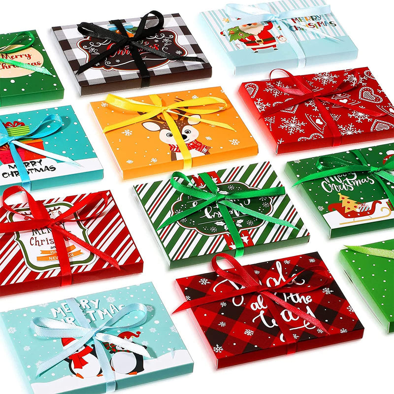 [Australia - AusPower] - 48 Pieces Christmas Gift Card Holder Boxes with Ribbon Paper Decorative Wrapped Envelope Card Boxes for Christmas Gift Wrap Decor (Stylish Style) Stylish Style 