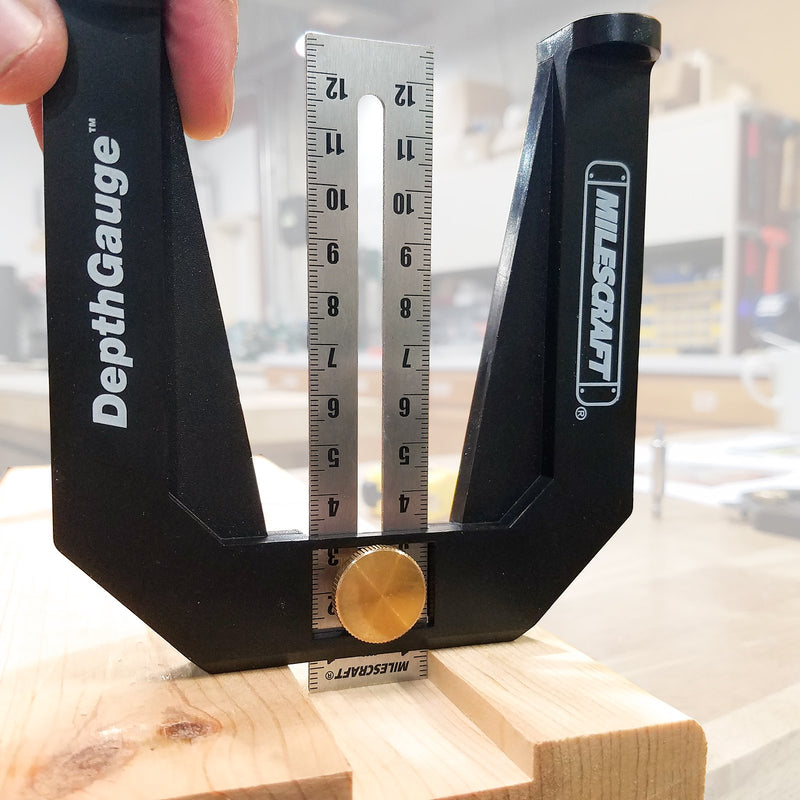 [Australia - AusPower] - Milescraft 8601-Depth Gauge Measuring and Marking Tool for use with Routers, Router Tables, Table Saws and Band Saws-Durable Ruler with Imperial and Metric Markings- Self Standing Frame 