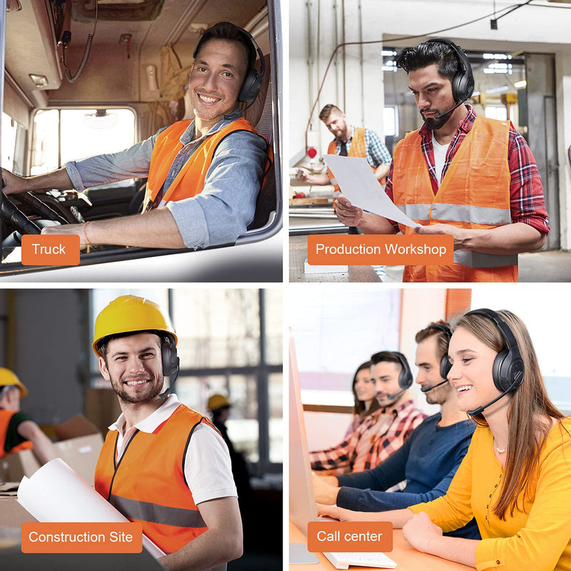 [Australia - AusPower] - EKSA Noise Canceling Trucker Bluetooth Headset with Microphone Wireless Over Ear Headphones, 99ft Long Wireless Range, Up to 30 Hours of Talk Time, All-Day Comfort Trucker Headset with Mute Button 