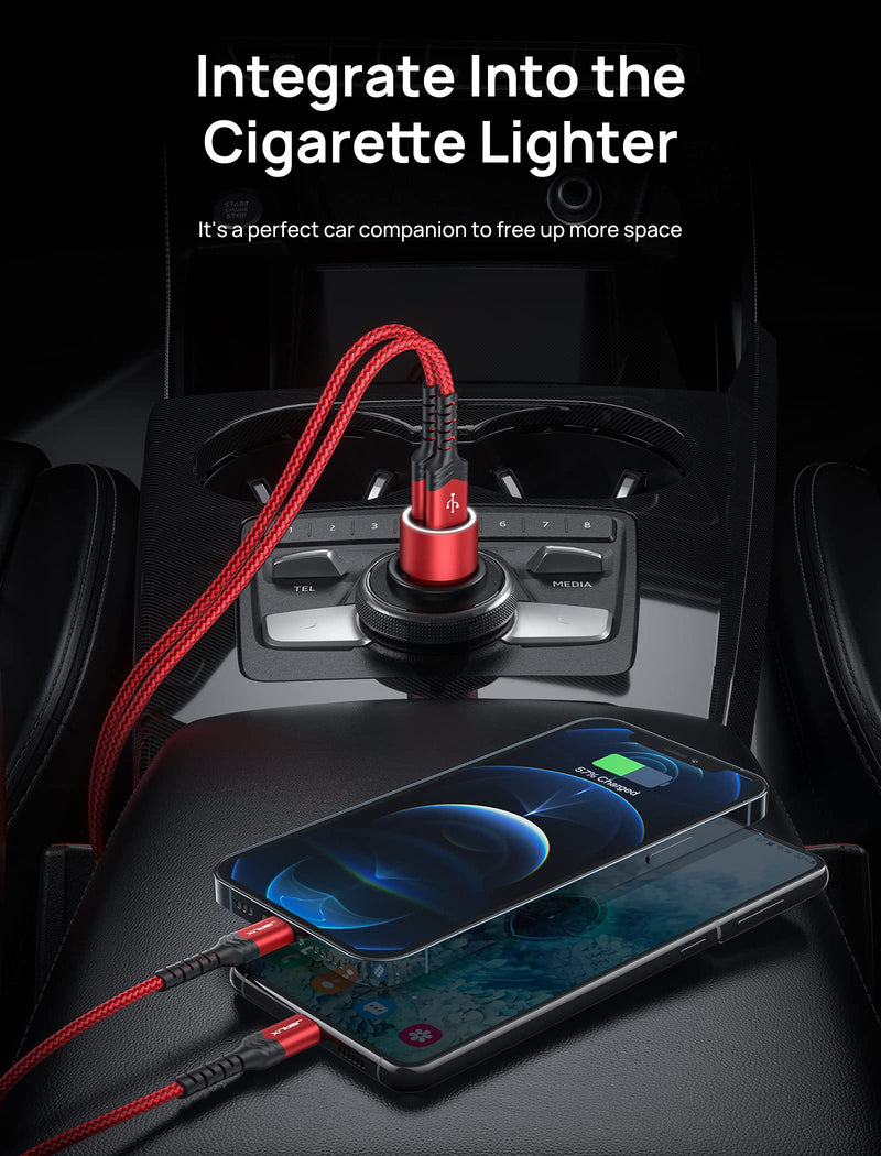 [Australia - AusPower] - Car Charger 36W Fast Charging, JSAUX All Metal Dual USB QC 3.0 Cigarette Lighter Adapter with USB-C Cable[3.3ft] Compatible with Samsung Galaxy S10/S9/S8 Plus, Note 9/8, iPhone 7/8 Plus/X/XR/XS-Red Red 