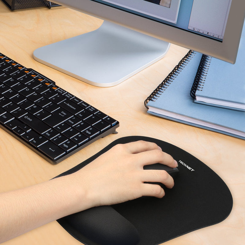 [Australia - AusPower] - TECKNET Ergonomic Gaming Office Mouse Pad Mat Mousepad with Rest Wrist Support - Non-Slip Rubber Base - Special-Textured Surface (Black) Black 