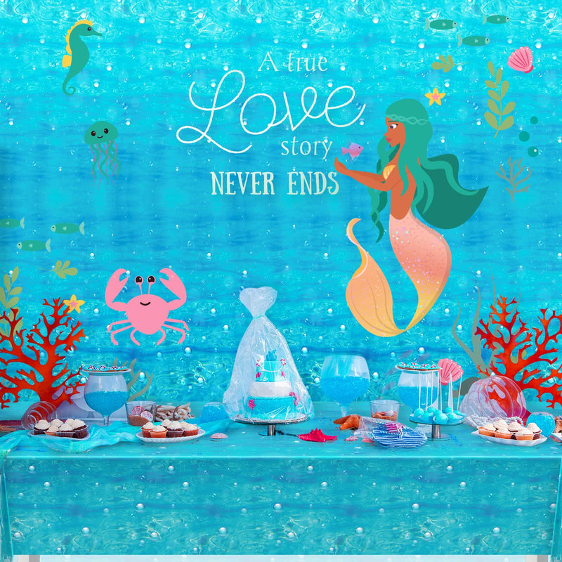[Australia - AusPower] - 3 Pcs Underwater Bubbles Table Cover Ocean Waves Tablecloth Bubble Water Print Plastic Table Cover for Ocean Under The Sea Beach Pool Mermaid Birthday Party Baby Shower Supplies, 54 x 108 Inch 