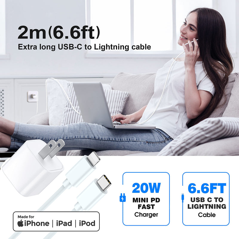 [Australia - AusPower] - iPhone 13 12 Fast Charger - MFi Certified - 20W USB C Nano Wall Charger with 6.6Ft USB C Cable Compatible with iPhone 13/13 Min/13 Pro/13 Pro Max/12 11 Xs XR X SE 8 iPad Air&Mini AirPods White 