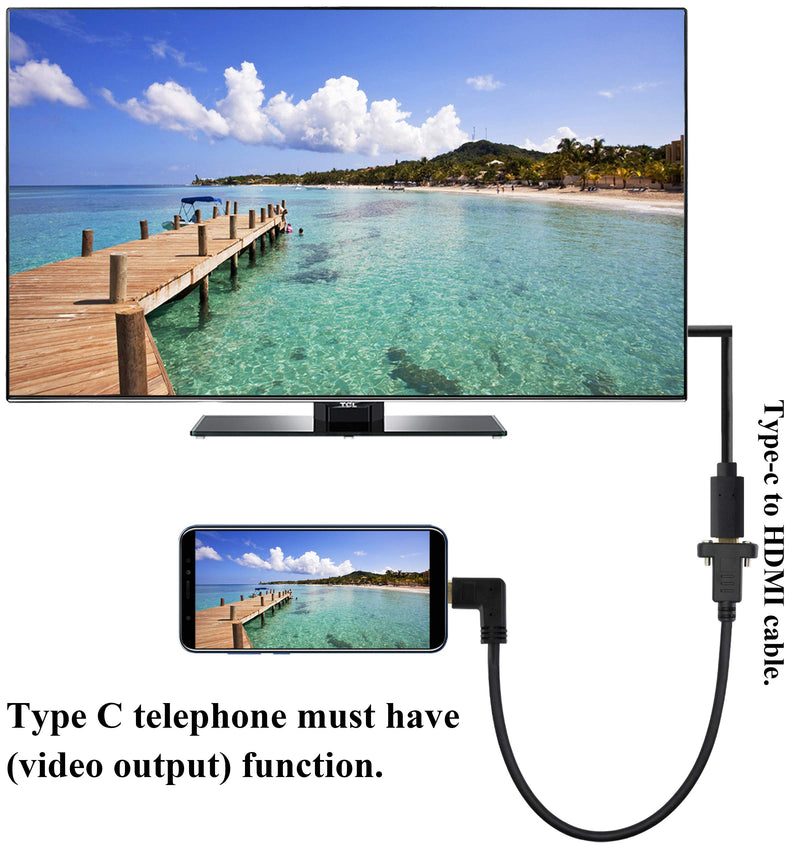 [Australia - AusPower] - AAOTOKK Right&Left Angled 3.1Type C Cable Gen 2 (3A) 90 Degree USB 3.1 Type C Male to Female Panel Mount Screw Cable,Supports Charging,Data,Audio,Video Cable for Laptop,Tablet,Mobile Phone(0.3M/1ft) 0.3M/1ft 