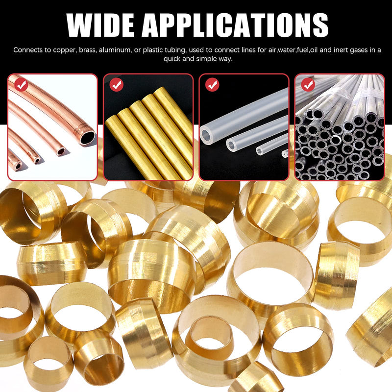 [Australia - AusPower] - Hilitchi 3Sizes Tube OD 3/16 1/4 5/16 Brass Compression Sleeves Ferrules Compression Fitting Kit (SAE, 180Pcs) 