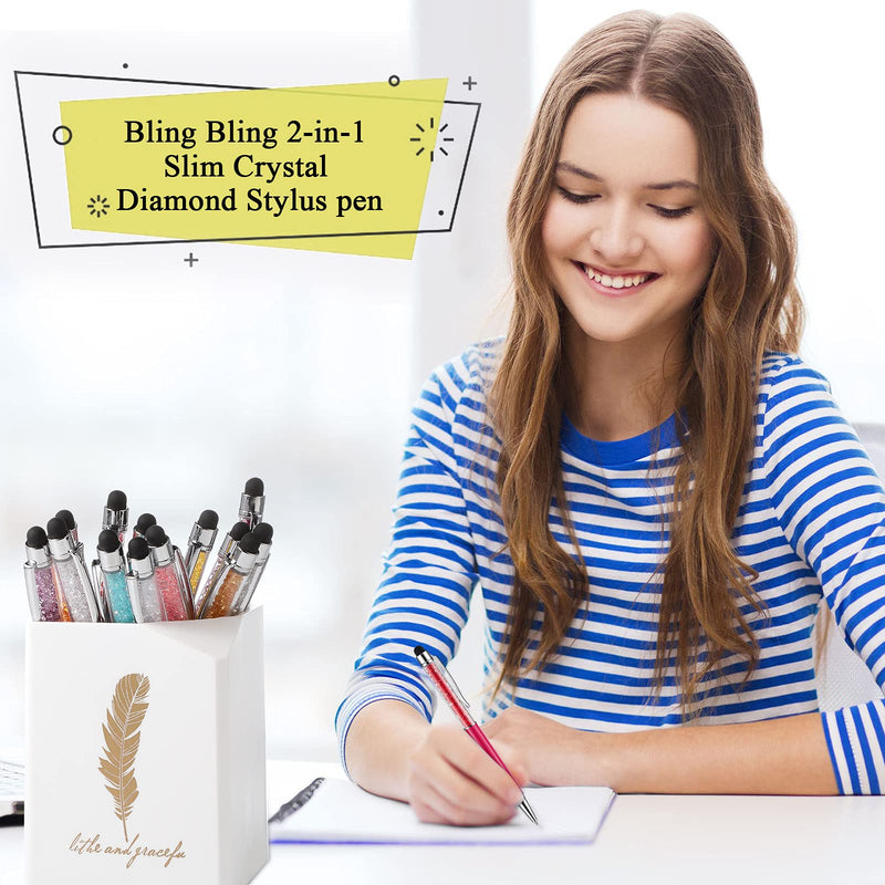 [Australia - AusPower] - 26 Pieces Crystal Ballpoint Pen Crystal Stylus Pen Bling Ballpoint Pens Glitter Diamond Pen 2-in-1 Slim Pens Capacitive Writing Pens for Touch Screens, Office, School Stationery Supplie (Cold Colors) Cold colors 