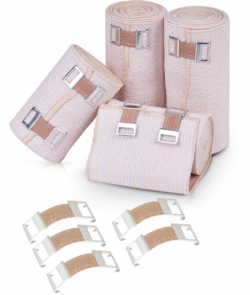 [Australia - AusPower] - NEXSKIN | Latex Free | American Organic Cotton Elastic Bandage | Set of Two 4 inch & Two 3 inch Wraps | Clip Closure | Washable Reusable 