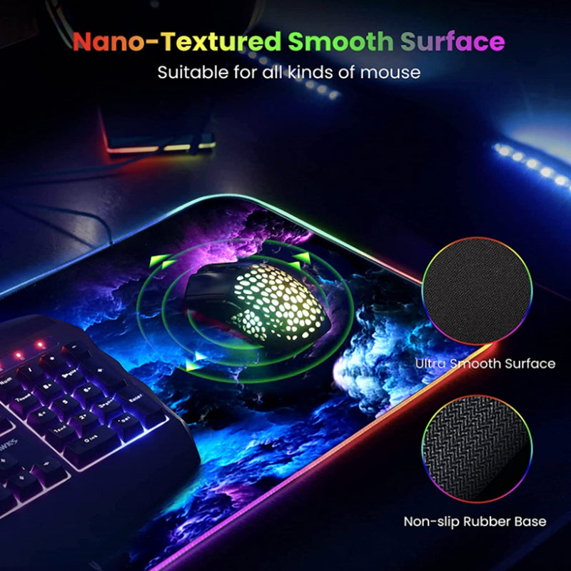 [Australia - AusPower] - RGB Gaming Mouse Pad, Gerlos Large Extended Soft Led Mouse Pad with 12 Lighting Modes 2 Brightness Levels, Water Resist Keyboard Pad, Computer Keyboard Mousepads Mat 800 x 300mm / 31.5×11.8 inches Blue 