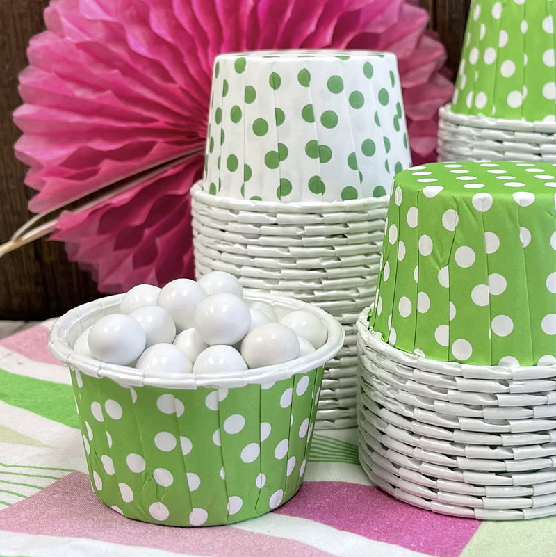 [Australia - AusPower] - Green and White MINI Candy Nut Paper Cups - 100 Green Dot MINI Baking Cup Liners - Polka Dot - 100 Pack 