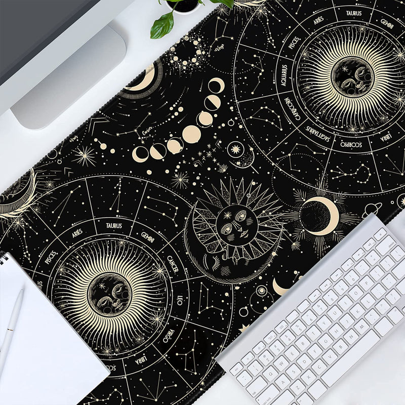 [Australia - AusPower] - HOMKUMY Extended Gaming Mouse Pad, 35.5x15.75 Non-Slip Large Desk Pad Mousepad with Stitched Edges Waterproof Keyboard Mouse Mat Desk Protector for Game, Office and Home, Moon Sun Yellow 