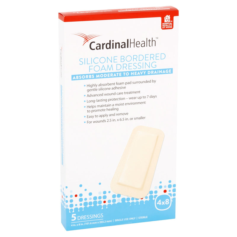 [Australia - AusPower] - Cardinal Health BFM48R Silicone Bordered Foam Bandage 4-inch x 8-inch (15), 15 Count Case Pack 