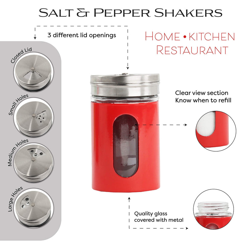 [Australia - AusPower] - Red Salt Pepper Shakers Retro Spice Jars Glass - Set of 2 Red 