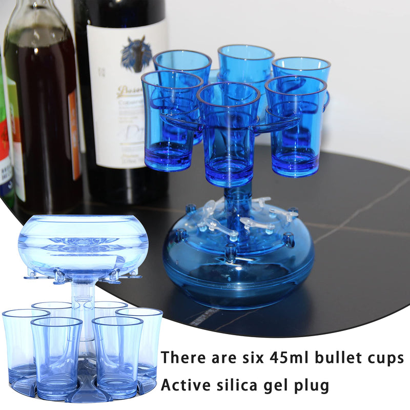 [Australia - AusPower] - 6 Shot Glass Dispenser and Holder Shots Dispenser for Filling Liquids Beverage Dispenser with 6 Cups Cocktail Dispenser Carrier Liquor Dispenser Drink Tool Blue 