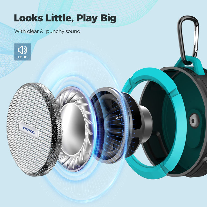 [Australia - AusPower] - Waterproof Bluetooth Speaker, SYOYOC Bluetooth Shower Speaker Loud Stereo Sound, Shower Speakers Bluetooth Wireless with Clip & Suction Cup, Small Portable Speakers Wireless for Bathroom, Bike, Kids Blue 