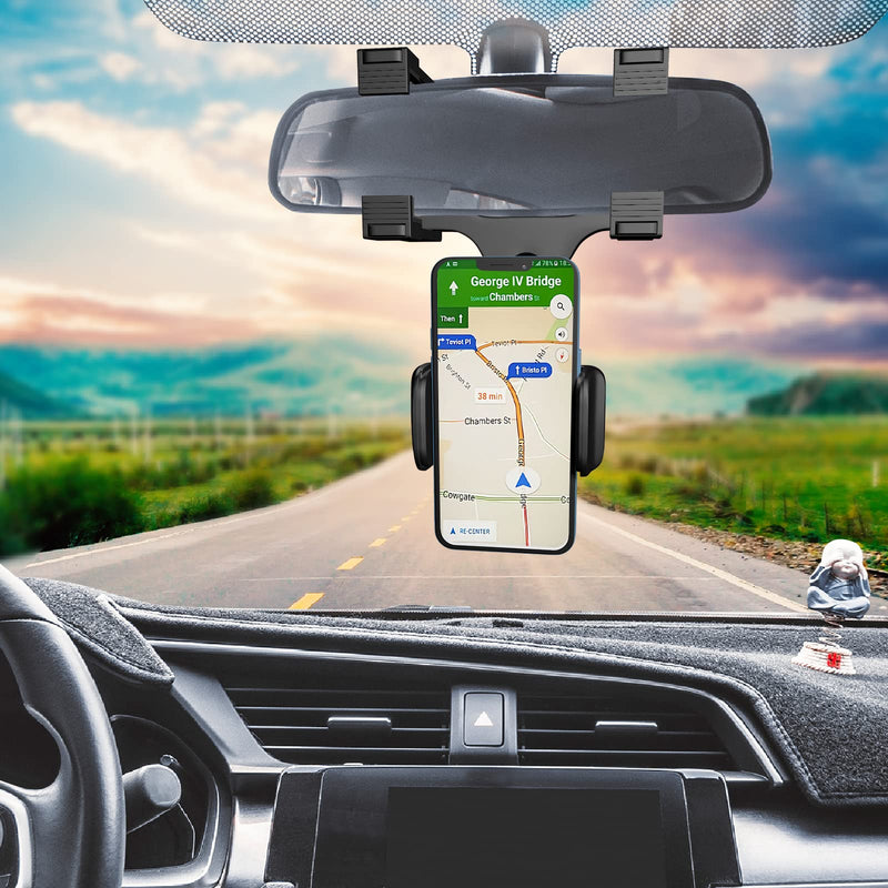 [Australia - AusPower] - Car Rearview Mirror Phone Holder - GPS Navigation Phone Holder - 360° Rotation Adjustable Fits 3.0'-6.5' Screen, Suitable for Selfie/Video/Navigation/Live in Car 