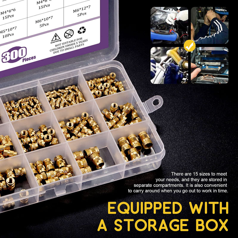 [Australia - AusPower] - Swpeet 300Pcs 5 Values M2 M3 M4 M5 M6 Female Thread Knurled Nuts Brass Threaded Insert Embedment Nuts Hydraulic Welded Joint Injection Molding Assortment Kit Perfect for 3D Printing Injection Molding 