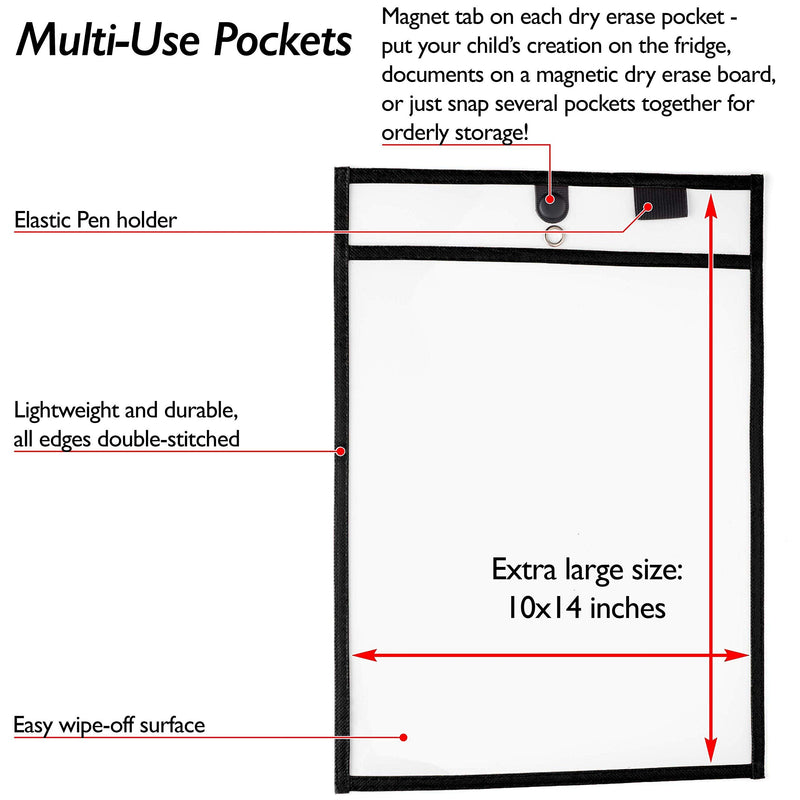 [Australia - AusPower] - Magnetic Dry Erase Pockets by Two Point (10-Pack) - 10 x 14 in - Black Clear Plastic Sleeves for Paper, Shop Ticket Holders, Job Ticket Holders, Clear Paper Sleeves, Dry Erase Sleeves 
