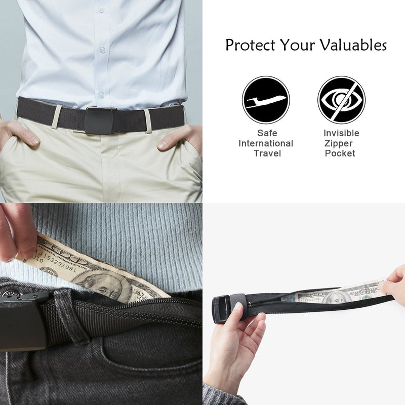 [Australia - AusPower] - SUOSDEY Travel Money Belt, Nylon Hidden Money Pocket Belt with Plastic Buckle Suit pant size below 40" 01-black-style 1 