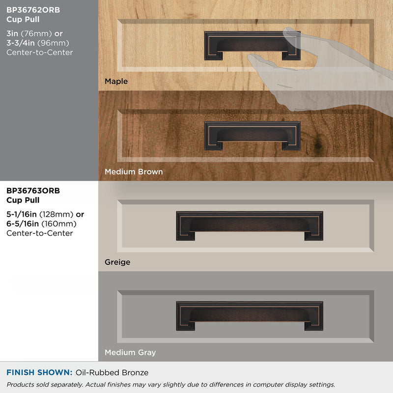 [Australia - AusPower] - Amerock | Cabinet Cup Pull | Oil Rubbed Bronze | 3 inch & 3-3/4 inch (76mm & 96 mm) Center-to-Center | Appoint | 1 Pack | Drawer Pull | Cabinet Handle | Cabinet Hardware 3 & 3-3/4 in. Center-to-Center 
