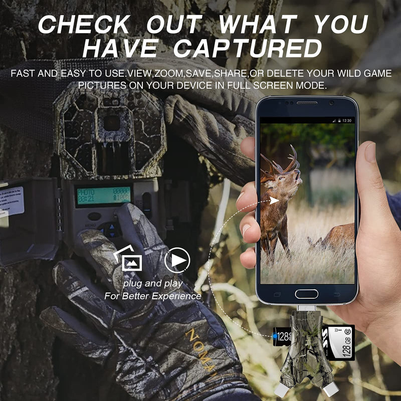 [Australia - AusPower] - Trail Camera Viewer SD Card Reader,4 in 1 SD and Micro SD Memory Card Reader Compatible with iPhone/ipad ,Trail Camera SD Card Viewer to View Hunting Game Camera Photos or Videos on Smartphone Camo 
