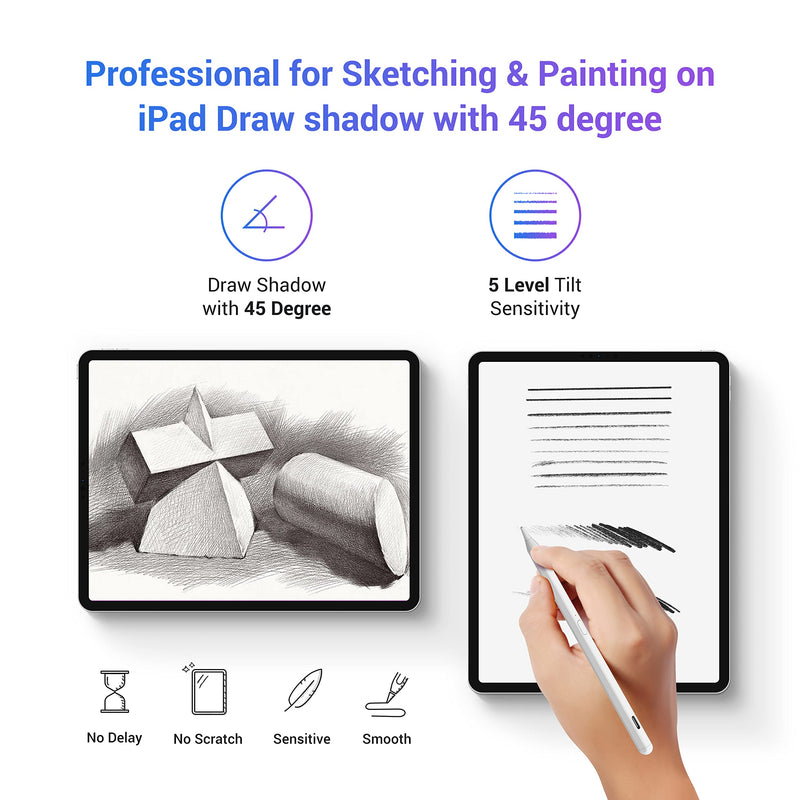 [Australia - AusPower] - Tilt Sensitivity Palm Rejection Stylus Pencil for Apple iPad(2018-2021) 6/7/8/9th Generation/ipad Pro 11(1st/2nd)/ Pro 12.9(3rd/4th)/Air 3&4/Mini 5&6, Precise Writing Drawing Active Digital Stylus Pen White 