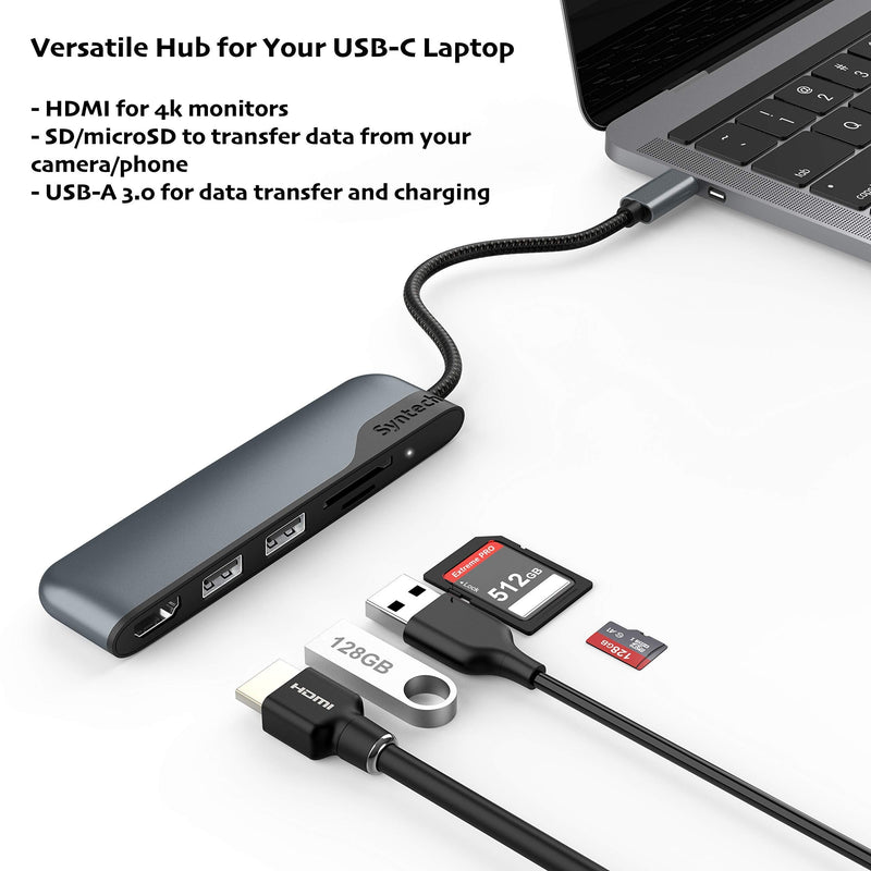 [Australia - AusPower] - Syntech USB C Hub, 5-in-1 USB C to HDMI Adapter with SD MicroSD Card Reader and 2 USB 3 Ports for MacBook Pro, MacBook Air 2020, iPad Pro 2020, Surface Go and More 