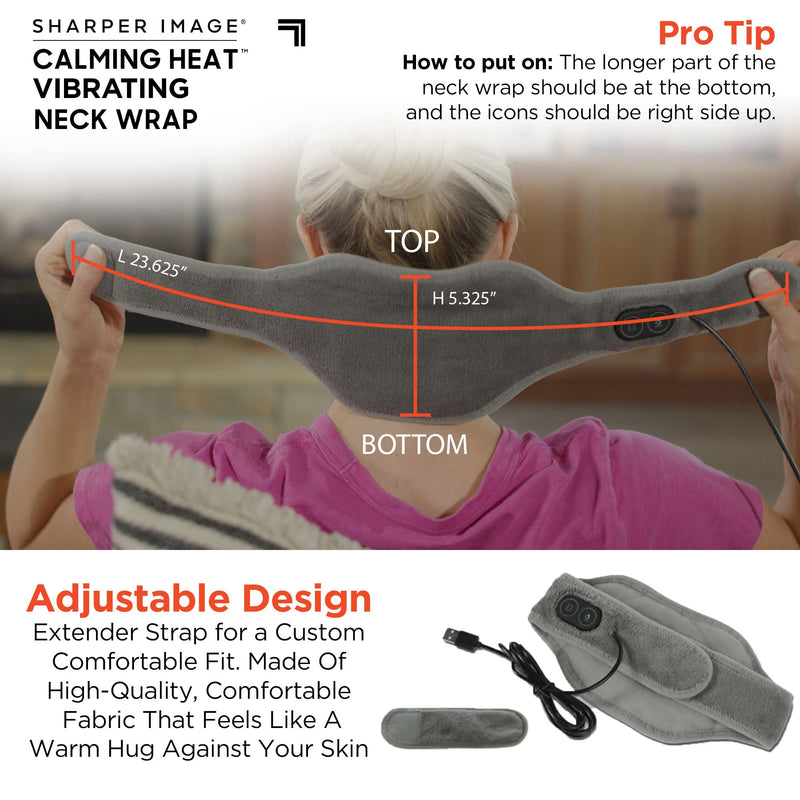 [Australia - AusPower] - Calming Heat Neck Wrap by Sharper Image Personal Electric Neck Heating Pad with Vibrations, 3 Heat & 3 Vibration Settings- 9 Relaxing Combinations Neck Wrap- 9 Combos 