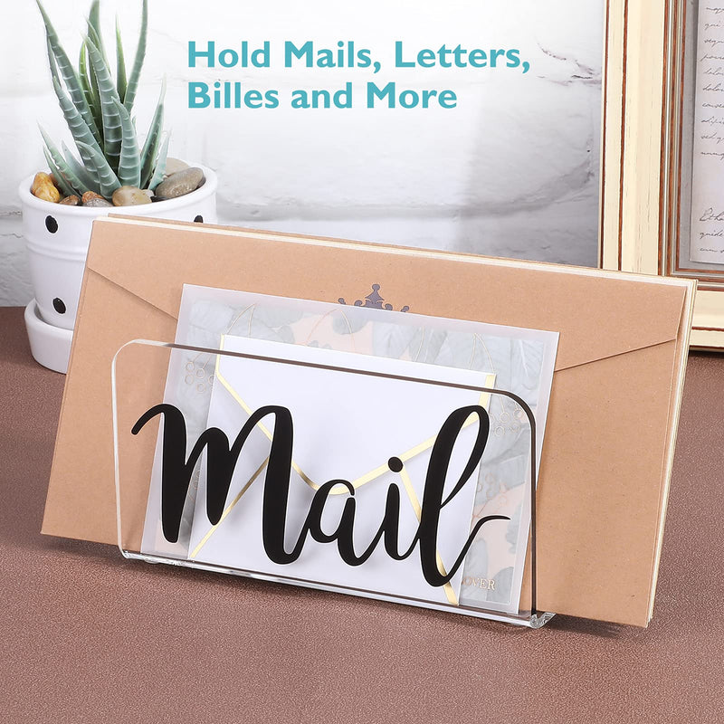 [Australia - AusPower] - KTRIO Mail Holder Mail Organizer Countertop Acrylic Mail Sorter, Print Mail Script Letter Holder for Desk Envelope Holder Letter Organizer for Home Office School, Bill Filling Paper Document Clear Acrylic 