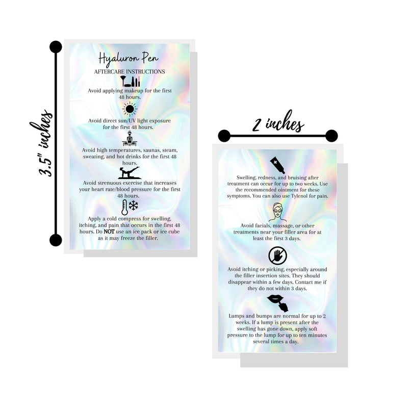[Australia - AusPower] - Hyaluron Pen Filler Aftercare Card | 50 Pack | 2x3.5” inches Business Card Size | Non-Reflective Matte Rainbow Holographic Look Design 