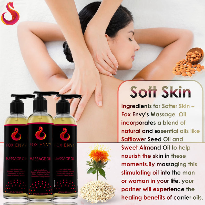 [Australia - AusPower] - Massage Oil for Couples, Women & Men (1 Bottle, 8 fl oz) - Fox Envy Massage Oil with Coconut Oil & Jojoba Oil - Vanilla 
