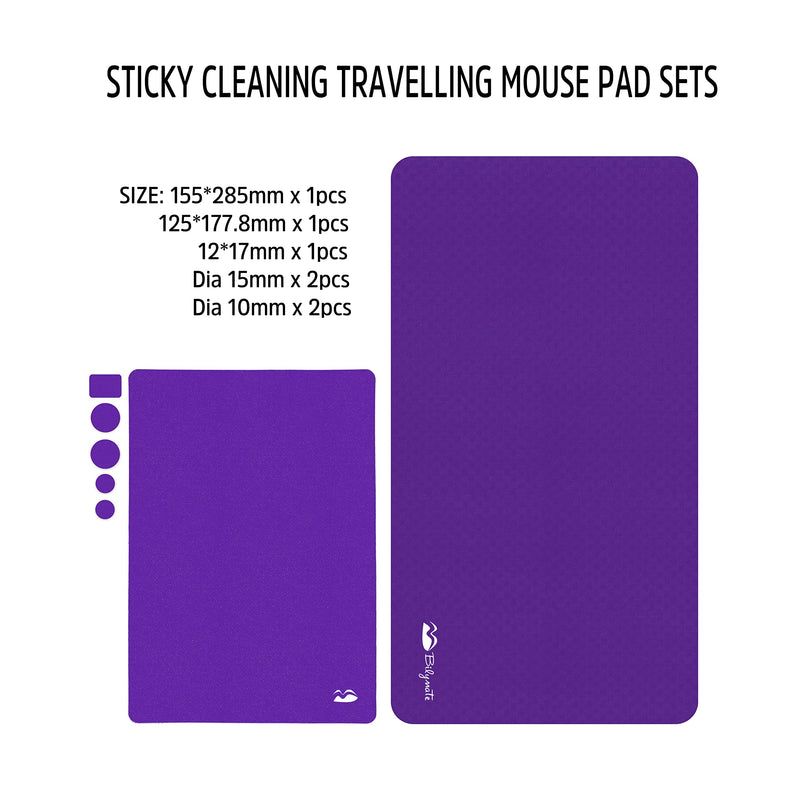 [Australia - AusPower] - Bilymate Sticky Travel Mouse Pad, Multi-Functional Microfiber Mouse Pad for Laptop, Portable & Washable Keyboard Cover and Monitor Microfiber Cleaning Cloth All in One-Purple Purple 
